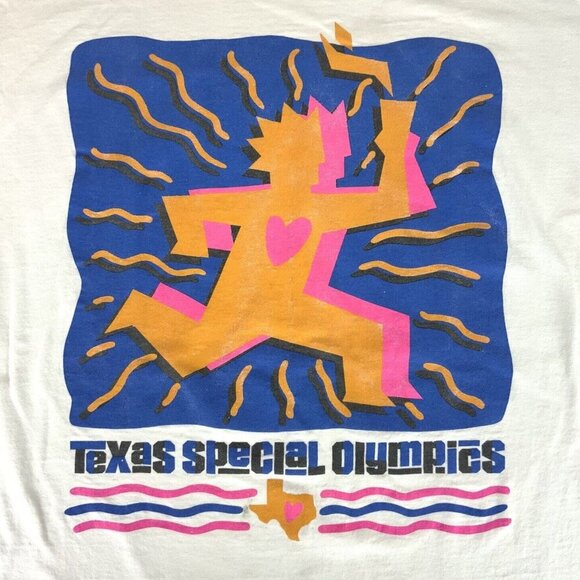 Texas Special Olympics Graphic T-Shirt Large White Hanes Single Stitch USA 90s - Picture 3 of 9